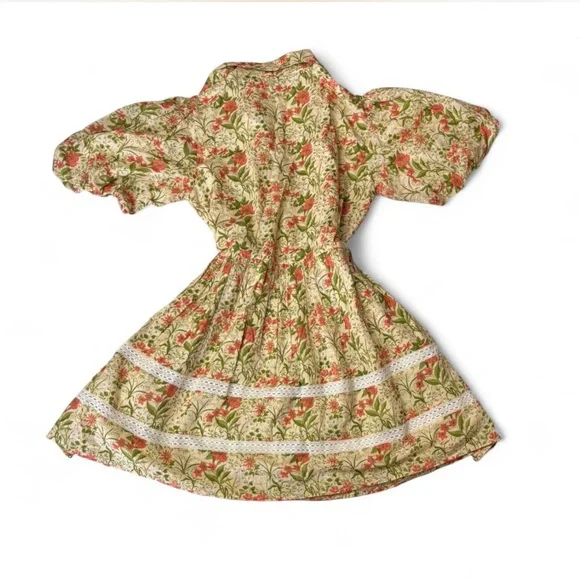 Green Notched Collar Puff Sleeve Mini Dress - Picture 4 of 5